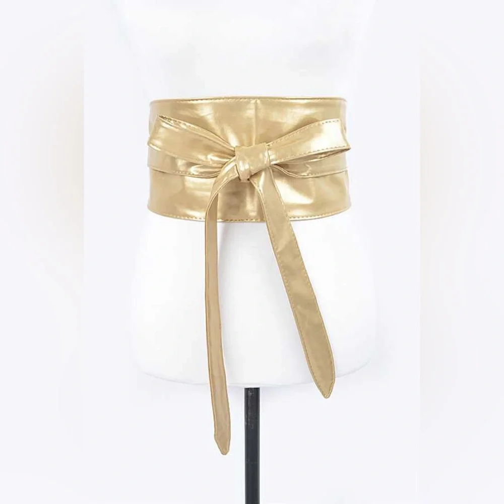 Women’s Wide Corset Faux Leather Wrap Around Tie Belt